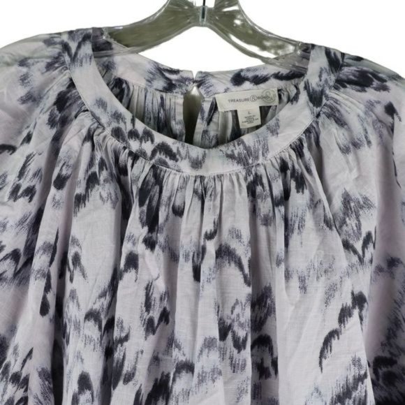 Treasure & Bond shirred neck Cotton top grey cloud camouflage size L NWT - Picture 8 of 8